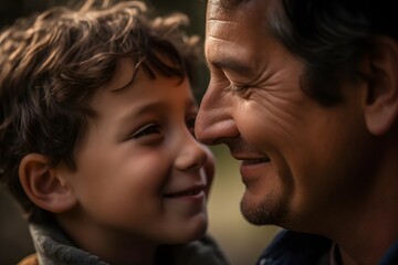 Happy father and son looking at each other in the park