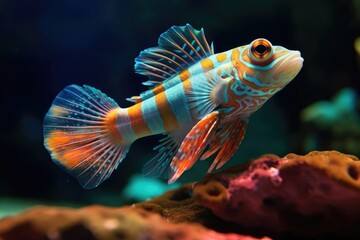 The Mandarin fish, one of the most colorful saltwater fish AI generative