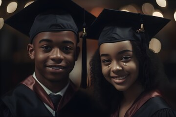 Fototapeta premium Portrait of happy African couple in graduation caps