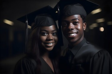 Obraz premium Portrait of happy African couple in graduation caps