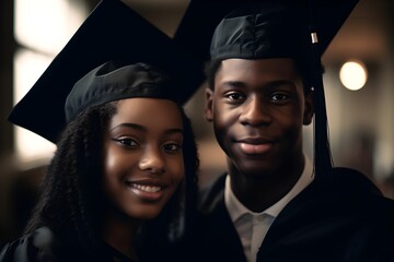 Obraz premium Portrait of happy African couple in graduation caps