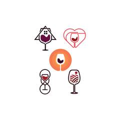 Set of glass wine, Wine logo design template.vector illustration of icon vector