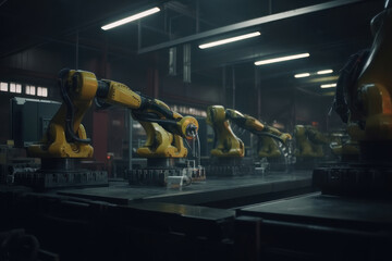Robots in a factory. AI generative.