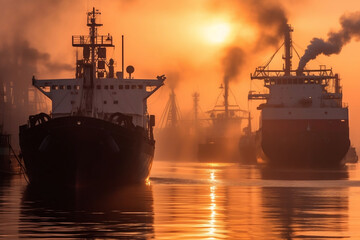 Fototapeta premium tanker at sunset