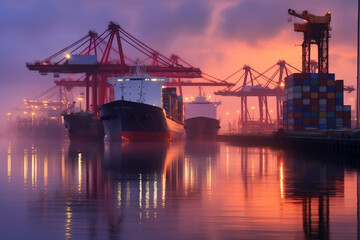 Fototapeta na wymiar container cargo freight ship at sunset
