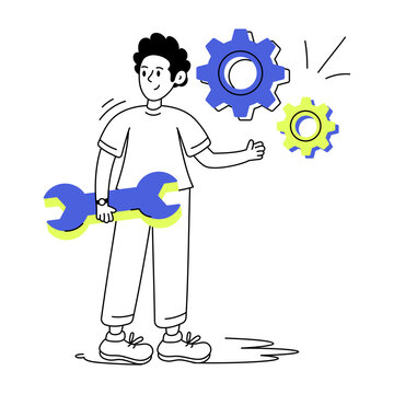 man holding wrench with gears clip art preview