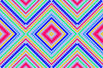 Geometric Ethnic Oriental Ikat Pattern Print Seamless Design Fabric Classic 