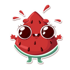 Vector illustration of watermelon character sticker with cute expression, cool, funny, watermelon isolated,cartoon style