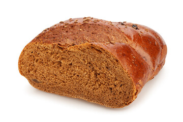 sliced brown bread path isolated on white