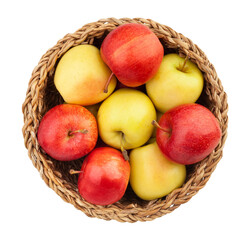 colorful apples in a basket path isolated on white