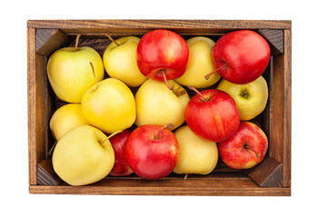 colorful apples in a box path isolated on white