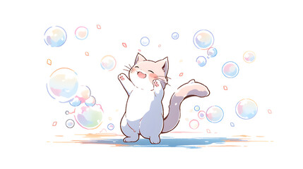 Cat playing bubble. Generative AI 