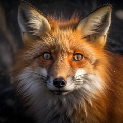 Fototapeta premium portait of a fox in wildness at golden hour. close up shot of a fox. generative AI