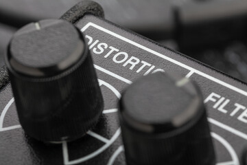 guitar effects distortion pedal macro closeup