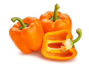 sliced orange bell pepper path isolated on white