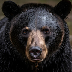 black bear in wildness. close up of the face of a black bear. Generative AI.