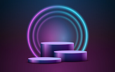 product podium display 3d in group of Empty Cylinder and neon circle light color background