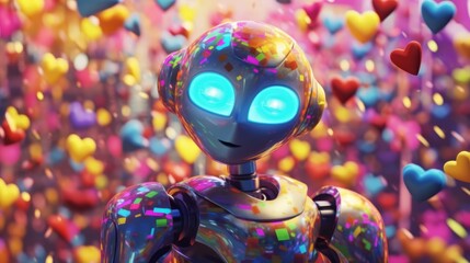 Colorful Gay Robot with Hearts and Sparkles. Generative AI.