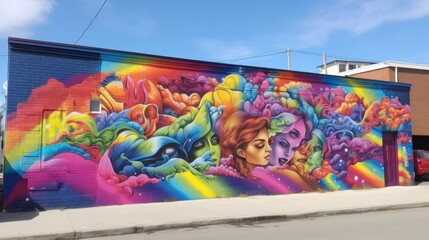 Fototapeta premium Colorful LGBTQ Pride Mural with Paintbrush Strokes. Generative AI.