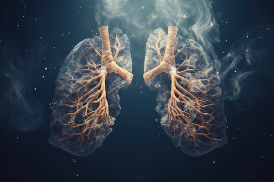 Smoking and its Impact: Unhealthy Lungs on a Dark Gray Background
