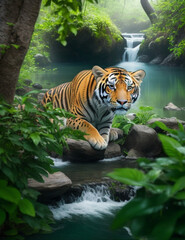 Fototapeta na wymiar Tiger with beautiful enviroment using genarated Ai technology 