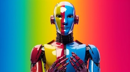 Naklejka premium Inclusive Gay Robot Holding LGBTQ+ Symbol. Generative AI.