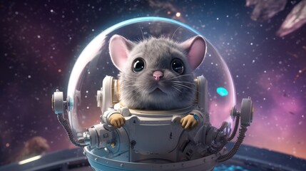 A curious chinchilla peeking out of a mini spaceship, exploring an outer space scene with stars, planets, and a tiny astronaut helmet - Generative ai
