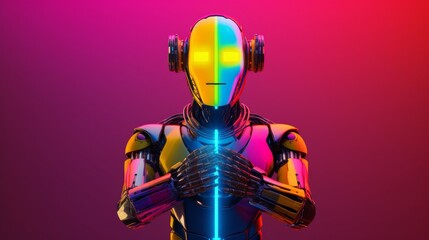 Naklejka premium Proud Gay Robot Displaying LGBTQ+ Pride Symbols. Generative AI.