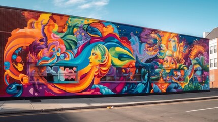 Striking LGBTQ Pride Mural with Eye-Catching Colors and Geometric Shapes. Generative AI.
