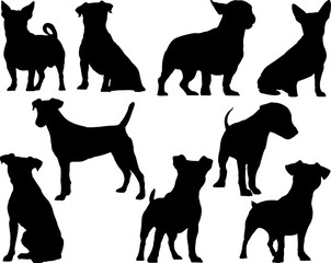 Set of Jack Russel Terrier Dogs Silhouette - obrazy, fototapety, plakaty