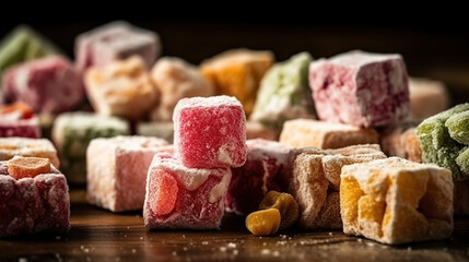Close-up assorted sortiments of turkish delight. Generative Ai