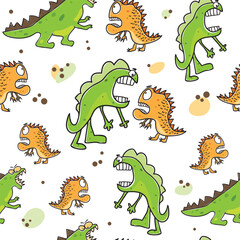 Childish seamless pattern with hand drawn dino in scandinavian style. Dragon hand-drawn. Doodle.