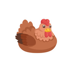 Cartoon hen sitting, for kids. Farm animals.Vector illustration