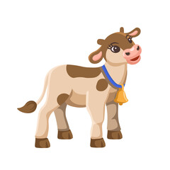 Obraz na płótnie Canvas Cartoon cow, calf with a bell for kids. Baby cow. Farm animals.Vector illustration