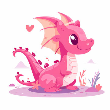 Cute pink dragon. Symbol of 2024. Illustration created by artificial intelligence. AI Generated.
