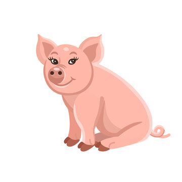 Cartoon pig sitting, for kids. Farm animals.Vector illustration.