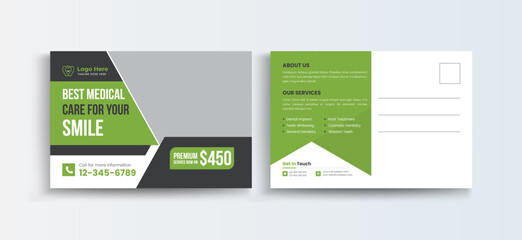 Health care, dental care medical postcard template, Medical and healthcare postcard flyer design. Minimal and creative medical postcard template design, Medical, hospital, dentist, clinical postcard t