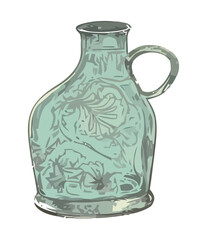Ornate glass bottle with fresh wine