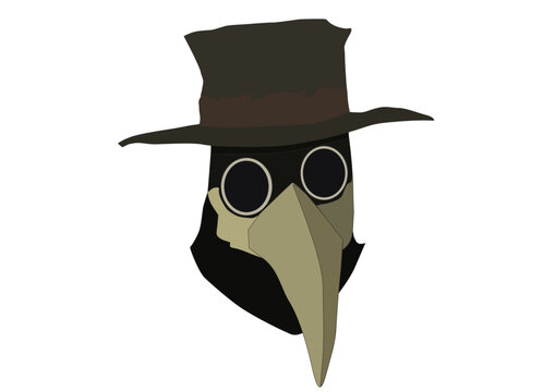 The plague doctor. The head of the plague doctor on a transparent background. A plague doctor in a hat. Vector graphics