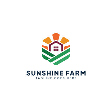 Sunshine farm hexagon logo template design vector