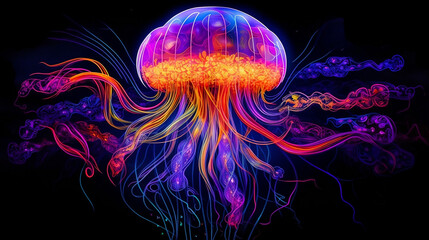Extravagant Pop-Art Jellyfish: A Luminous Dance of Vivid Colors and Dynamic Forms