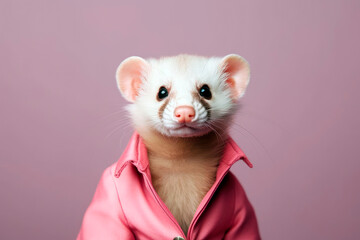 friendly and charismatic ferret character involved in an everyday activity, animal influencer, animals banner, Generative AI