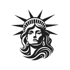 Statue of Liberty as beautiful girl  vector black isolated silhouette 