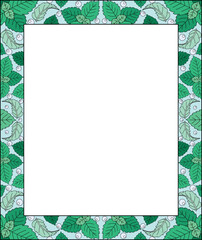Vertical frame with mint leaves and air bubbles copy space - vector full color frame for image or text decoration