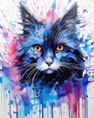 art cat in space . dreamlike background with cat . Hand Drawn Style illustration . Beautiful cat in outer space