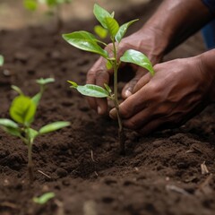 Hands Planting Seedlings: A Symbol of Love, Faith, and Environmental Care | Two hands to help plant trees and seedlings with love and faith.	