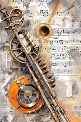 Obraz premium Cyberpunk Serenade Futuristic Musical Instruments