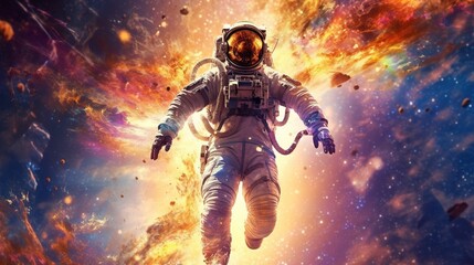 Fototapeta premium artistic astronaut surrounded by stars and planets. Generative ai.