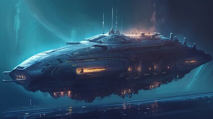 A spaceship with a cloaking device. Fantasy concept , Illustration painting. Generative AI