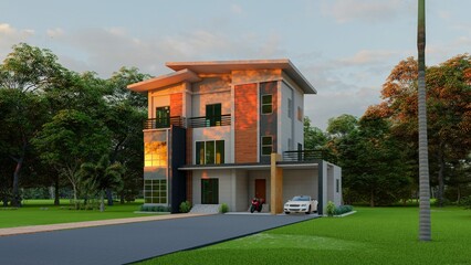 3d rendering classic style porch house